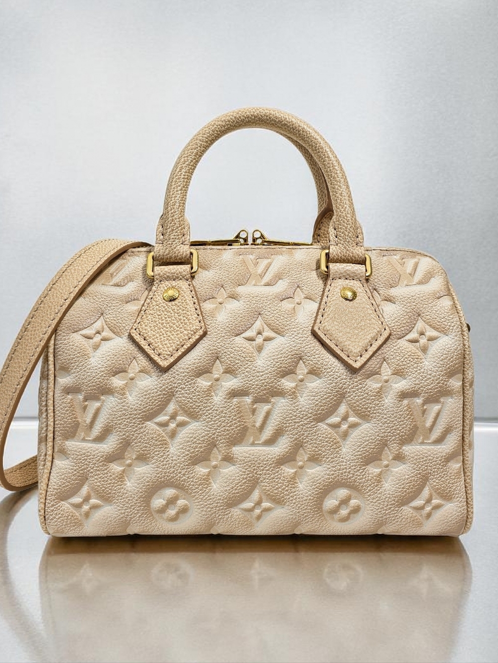 Louis Vuitton Speedy Bandouliere 20 Stardust Monogram Empreinte Beige Crossbody